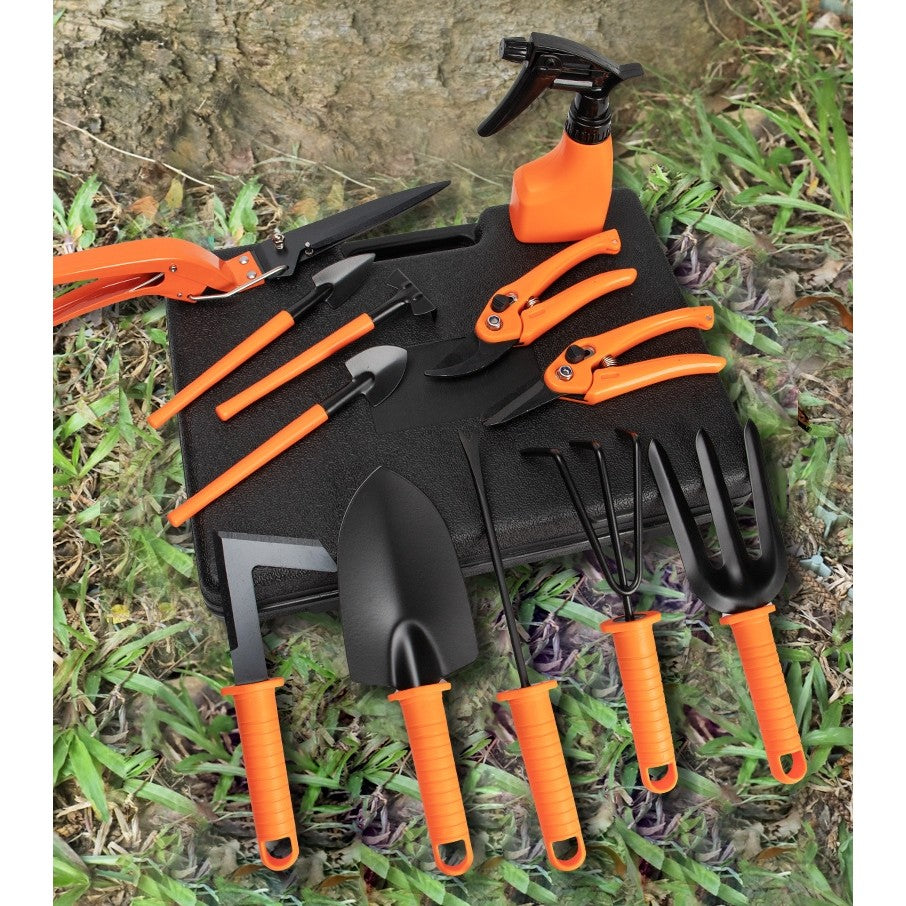 Set 12 Accesorii Pentru Gradinarit Geanta Depozitare Inclusa, Otel Inoxidabil, 37 X 27 Cm, Portocaliu - vivimall.ro