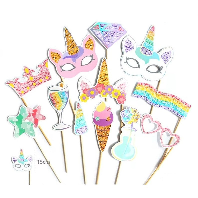 Set 12 Accesorii pentru Petrecere, Vivimall, Props pentru Photo Corner, Tema Aniversare Copii, Multicolor - vivimall.ro