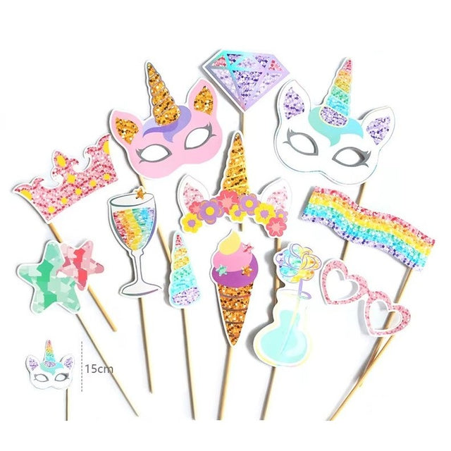 Set 12 Accesorii pentru Petrecere, Vivimall, Props pentru Photo Corner, Tema Aniversare Copii, Multicolor - vivimall.ro