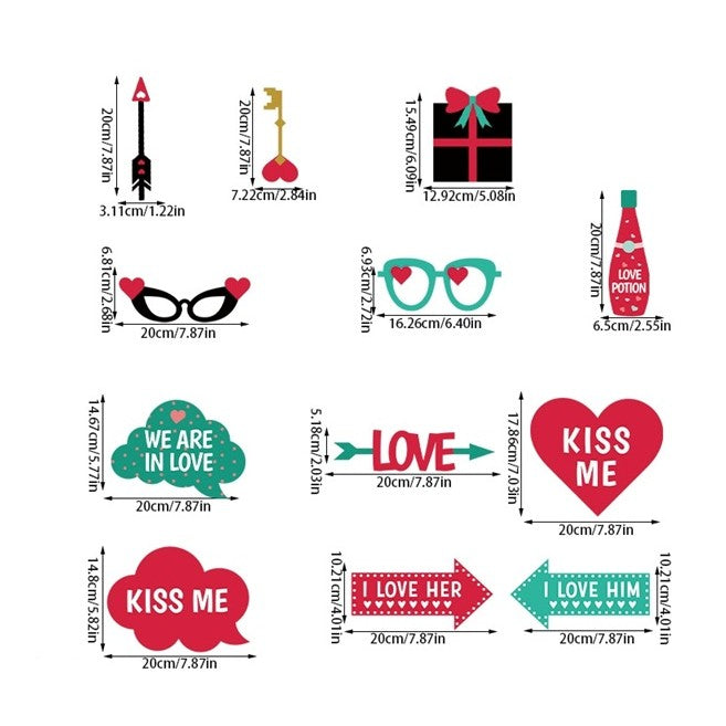 Set 12 Accesorii Pentru Petrecere, Props Pentru Photo Corner, Tematica Iubire - vivimall.ro