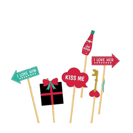 Set 12 Accesorii Pentru Petrecere, Props Pentru Photo Corner, Tematica Iubire - vivimall.ro