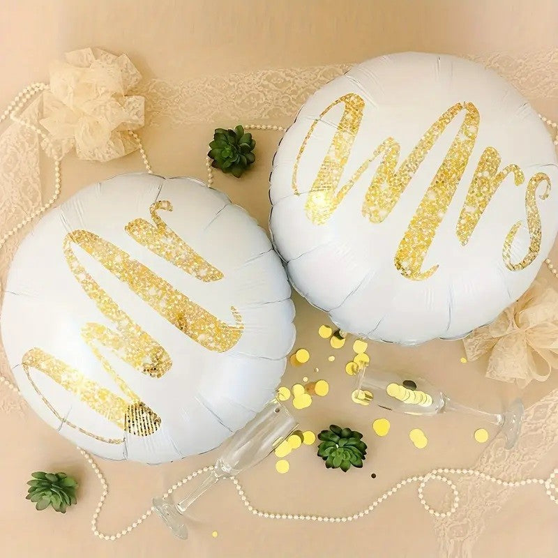 Set 12 Baloane Din Folie Metalizata Si Din Latex, Tema Nunta, Baloane Party Cu Confetti, 45 Cm, 30 Cm, Pai Inclus, Umflare Cu Aer Sau Heliu, Alb/ - vivimall.ro