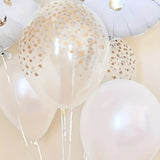 Set 12 Baloane Din Folie Metalizata Si Din Latex, Tema Nunta, Baloane Party Cu Confetti, 45 Cm, 30 Cm, Pai Inclus, Umflare Cu Aer Sau Heliu, Alb/ - vivimall.ro