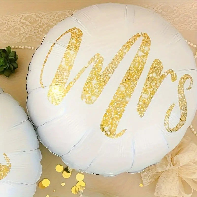 Set 12 Baloane Din Folie Metalizata Si Din Latex, Tema Nunta, Baloane Party Cu Confetti, 45 Cm, 30 Cm, Pai Inclus, Umflare Cu Aer Sau Heliu, Alb/ - vivimall.ro