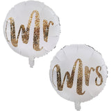 Set 12 Baloane Din Folie Metalizata Si Din Latex, Tema Nunta, Baloane Party Cu Confetti, 45 Cm, 30 Cm, Pai Inclus, Umflare Cu Aer Sau Heliu, Alb/ - vivimall.ro