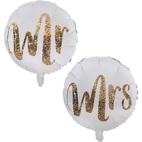 Set 12 Baloane Din Folie Metalizata Si Din Latex, Tema Nunta, Baloane Party Cu Confetti, 45 Cm, 30 Cm, Pai Inclus, Umflare Cu Aer Sau Heliu, Alb/ - vivimall.ro