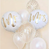 Set 12 Baloane Din Folie Metalizata Si Din Latex, Tema Nunta, Baloane Party Cu Confetti, 45 Cm, 30 Cm, Pai Inclus, Umflare Cu Aer Sau Heliu, Alb/ - vivimall.ro