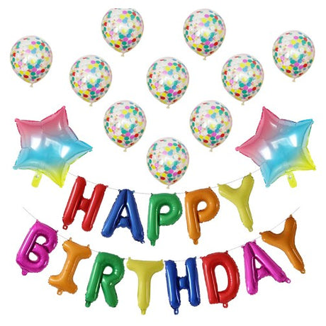Set 12 Baloane Si 1, Set Pentru Aniversare, Mesaj Happy Birthday, Din Folie De Aluminiu, Cu Paiete, Latex Si Folie