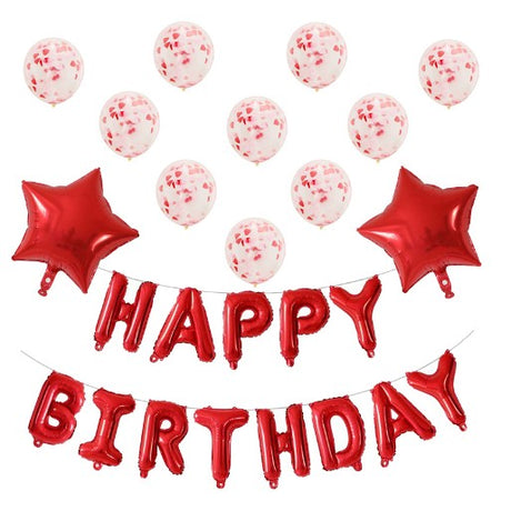 Set 12 Baloane Si 1, Set Pentru Aniversare, Mesaj Happy Birthday, Din Folie De Aluminiu, Cu Paiete, Latex Si Folie