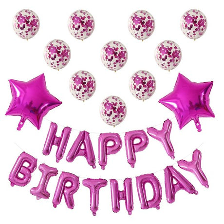 Set 12 Baloane Si 1, Set Pentru Aniversare, Mesaj Happy Birthday, Din Folie De Aluminiu, Cu Paiete, Latex Si Folie