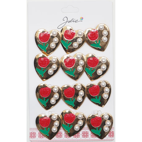 Set 12 Brose Martisor Pentru Copii Inima Cu Lalele Si Perle - vivimall.ro