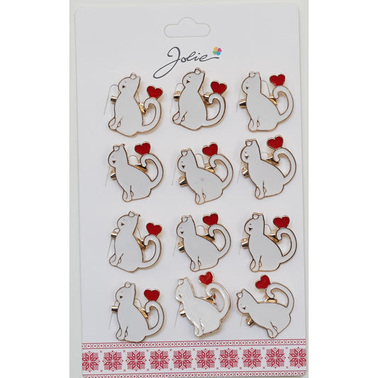 Set 12 Brose Martisor pentru Copii Pisica cu Inima pe Coada - vivimall.ro