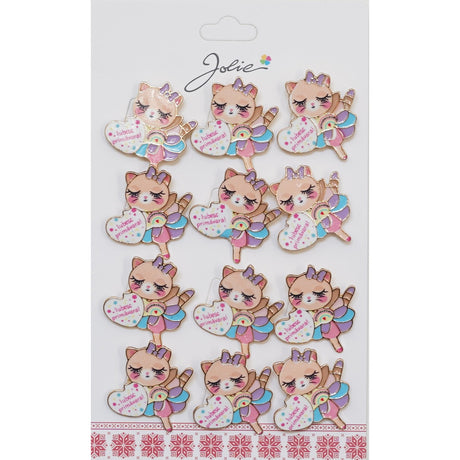 Set 12 Brose Martisor pentru Copii Pisica cu Mesaj Iubesc Primavara - vivimall.ro