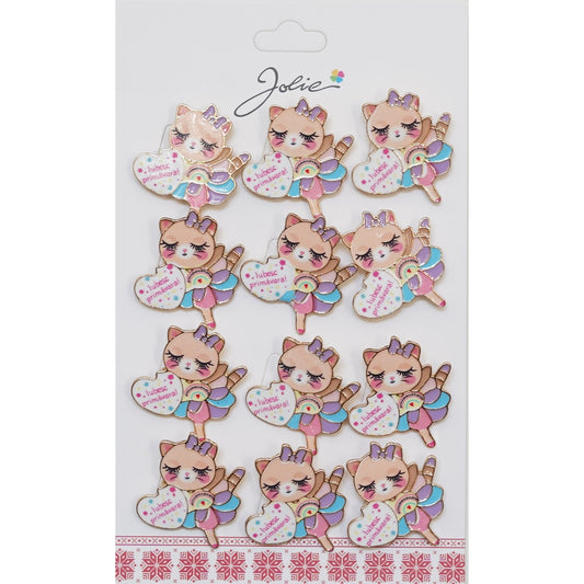 Set 12 Brose Martisor pentru Copii Pisica cu Mesaj Iubesc Primavara - vivimall.ro