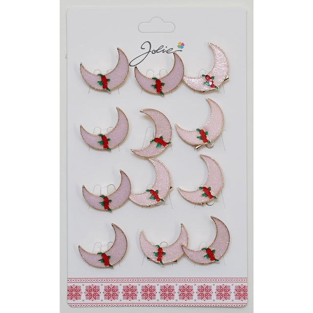 Set 12 Brose Martisor pentru Copii Semiluna Roz cu Trandafiri - vivimall.ro