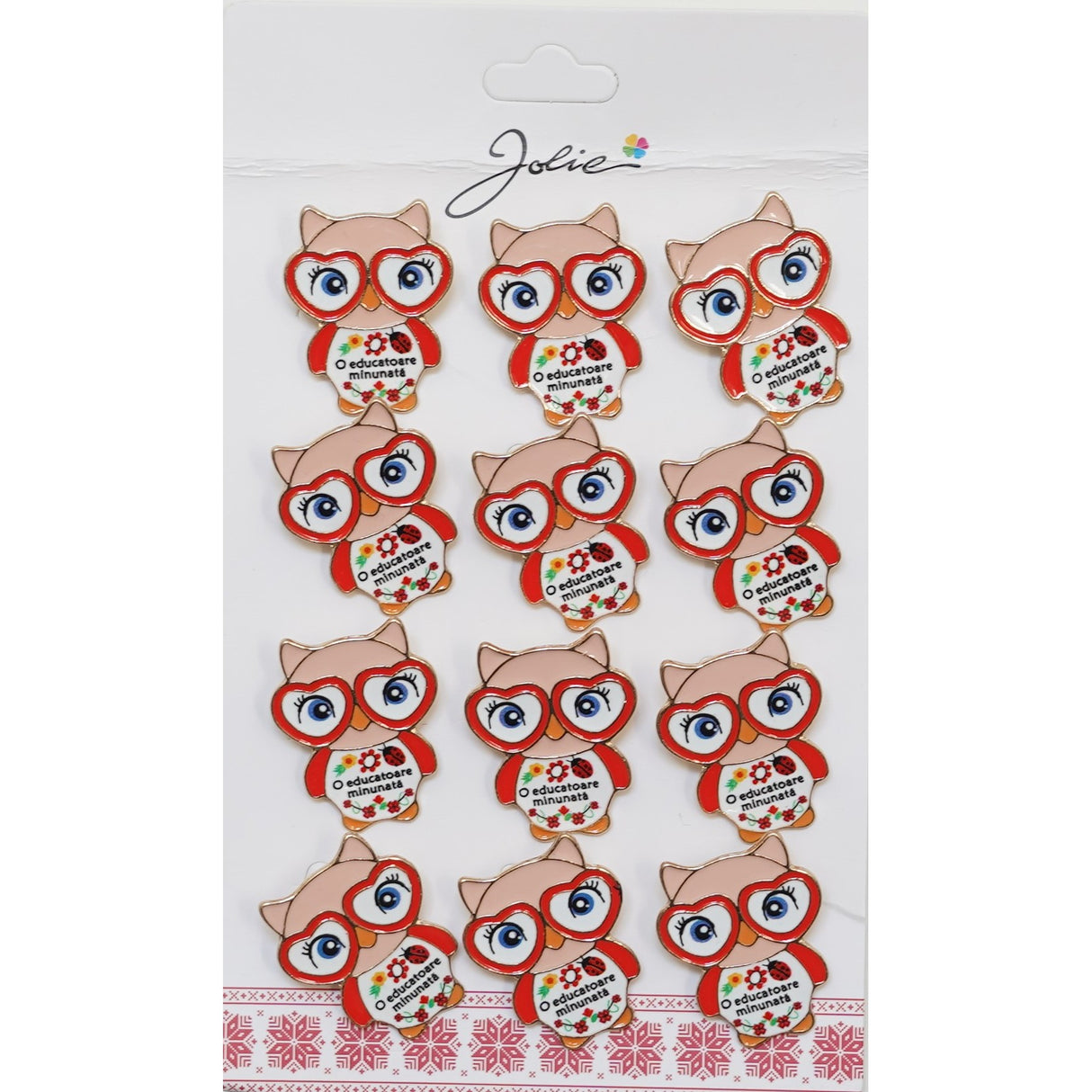 Set 12 Brose Martisor Primavara Bufnita cu Mesaj O Educatoare Minunata - vivimall.ro