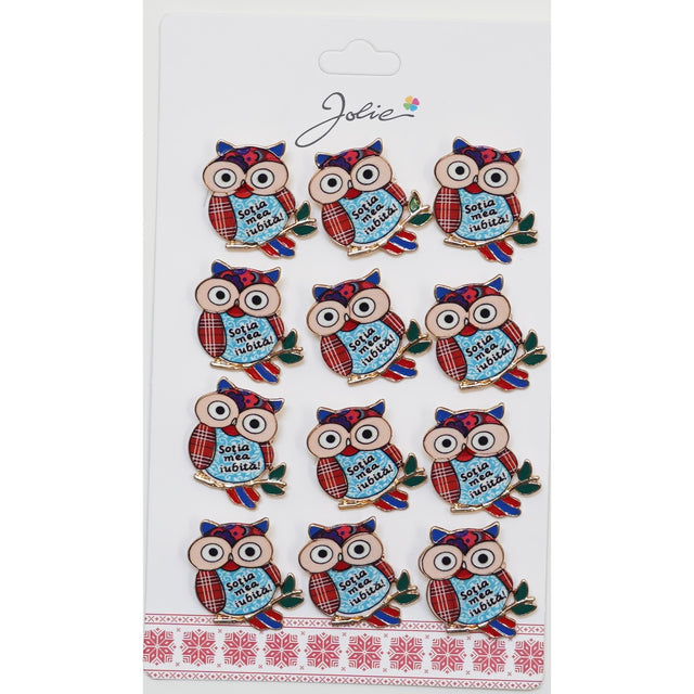 Set 12 Brose Martisor Primavara Bufnita cu Mesaj Sotia Mea Iubita - vivimall.ro