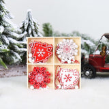 Set 12 Decoratiuni De Craciun Din Lemn, Cu Snur Pentru Agatare In Brad, -Rosu - vivimall.ro