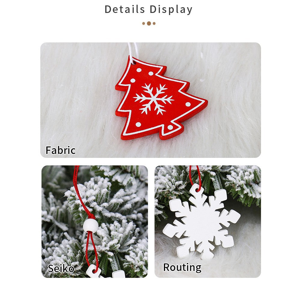 Set 12 Decoratiuni De Craciun Din Lemn, Cu Snur Pentru Agatare In Brad, -Rosu - vivimall.ro