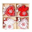 Set 12 Decoratiuni De Craciun Din Lemn, Cu Snur Pentru Agatare In Brad, -Rosu - vivimall.ro
