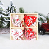 Set 12 Decoratiuni De Craciun Din Lemn, Cu Snur Pentru Agatare In Brad, -Rosu - vivimall.ro
