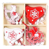 Set 12 Decoratiuni De Craciun Din Lemn, Cu Snur Pentru Agatare In Brad, -Rosu - vivimall.ro