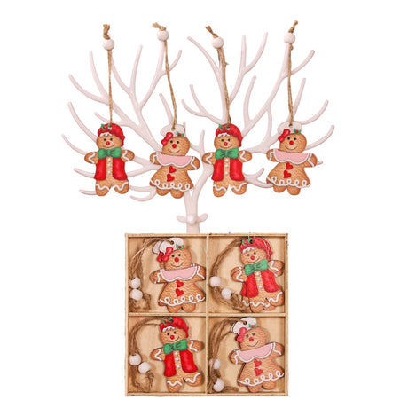 Set 12 Decoratiuni De Craciun Din Lemn, Cu Snur Pentru Agatare In Brad, Dimensiuni Diferite, 2 Modele - vivimall.ro