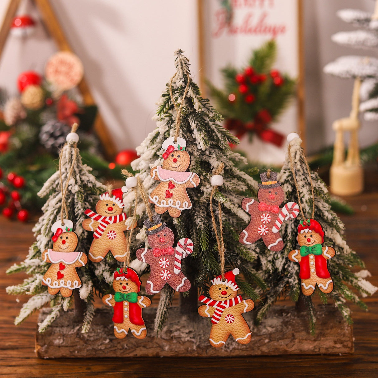 Set 12 Decoratiuni De Craciun Din Lemn, Cu Snur Pentru Agatare In Brad, Dimensiuni Diferite, 2 Modele - vivimall.ro