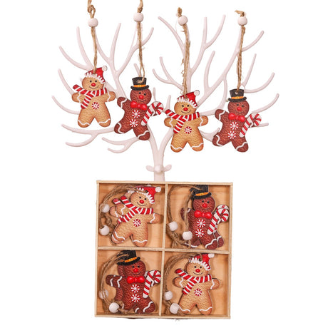 Set 12 Decoratiuni De Craciun Din Lemn, Cu Snur Pentru Agatare In Brad, Dimensiuni Diferite, 2 Modele - vivimall.ro