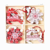 Set 12 Decoratiuni De Craciun Din Lemn, Cu Snur Pentru Agatare In Brad, -Rosu - vivimall.ro