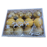 Set 12 Globuri de Craciun, Flippy, pentru Brad, Model cu Glitter, Lucioase si Mate, Auriu