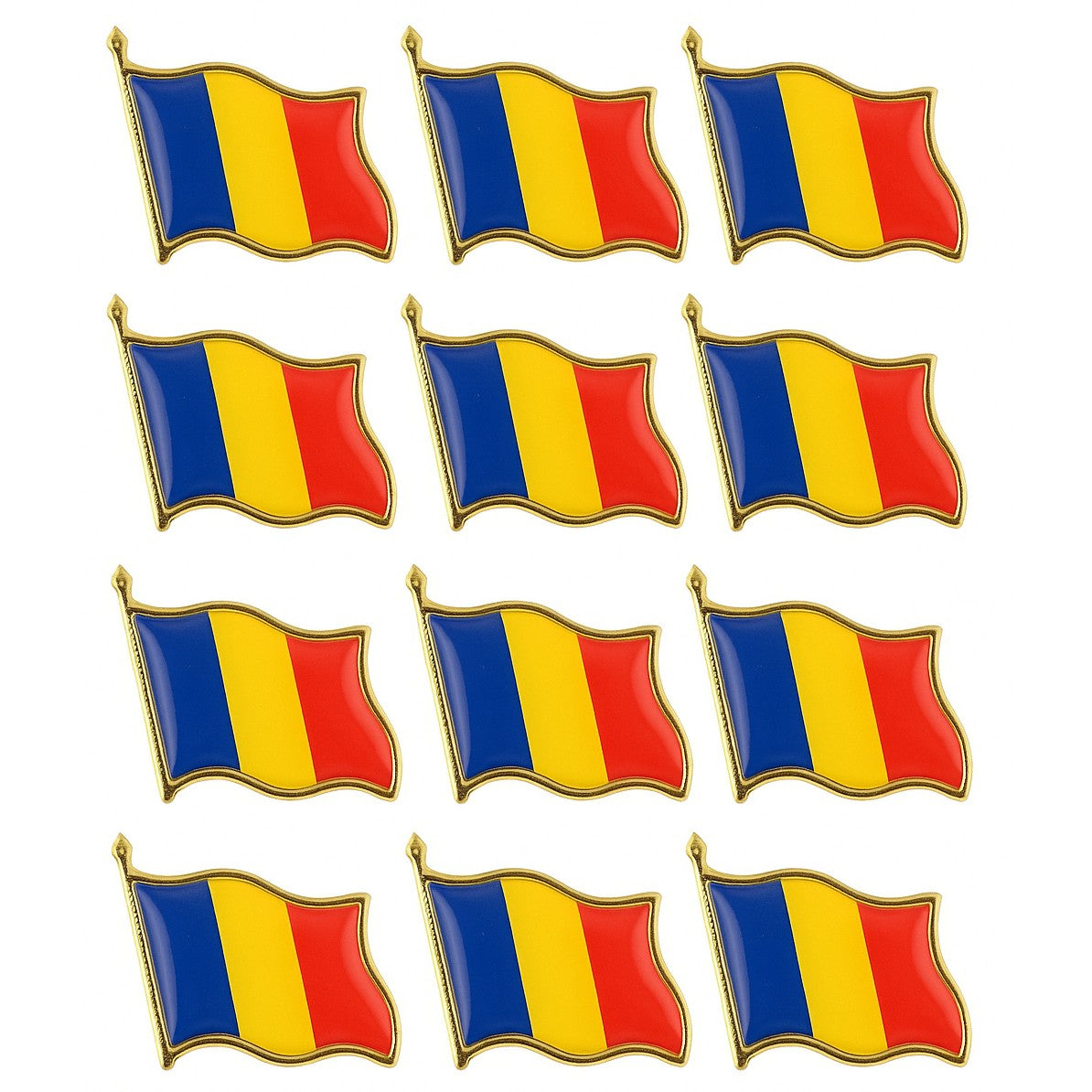 Set 12 Insigne Steag Tricolor Romania, Vivimall, Model Brosa cu Ac de Siguranta, 20x20 mm