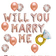 Set baloane decorative WILL YOU MARRY ME, Vivimall, set din 12 piese, 10 baloane latex, 1 set Marry me, 1 balon folie inel, Rose Gold - vivimall.ro