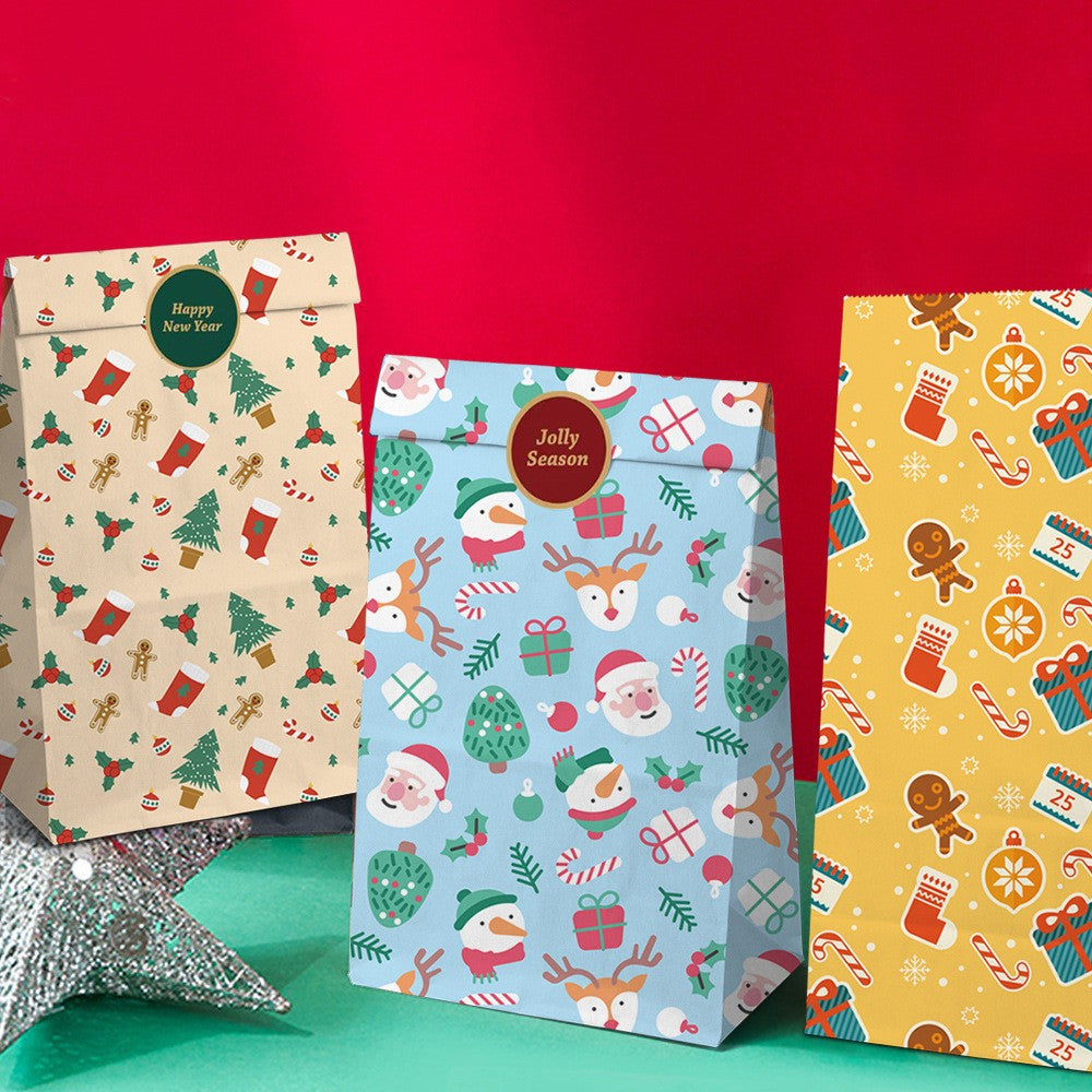 Set 12 Pungi de Cadou, Flippy, Tema Craciun, cu Motive Festive, 12 Stickere Incluse, 24 x 13 x 8 cm, din Hartie, Multicolor - vivimall.ro