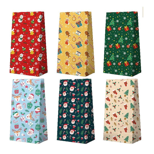 Set 12 Pungi de Cadou, Vivimall, Tema Craciun, cu Motive Festive, 12 Stickere Incluse, 24 x 13 x 8 cm, din Hartie, Multicolor - vivimall.ro