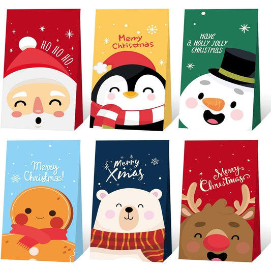Set 12 Pungi de Cadou, Vivimall, Tema Craciun, cu Personaje, 12 Stickere Incluse, 24 x 13 x 8 cm, din Hartie, Multicolor - vivimall.ro
