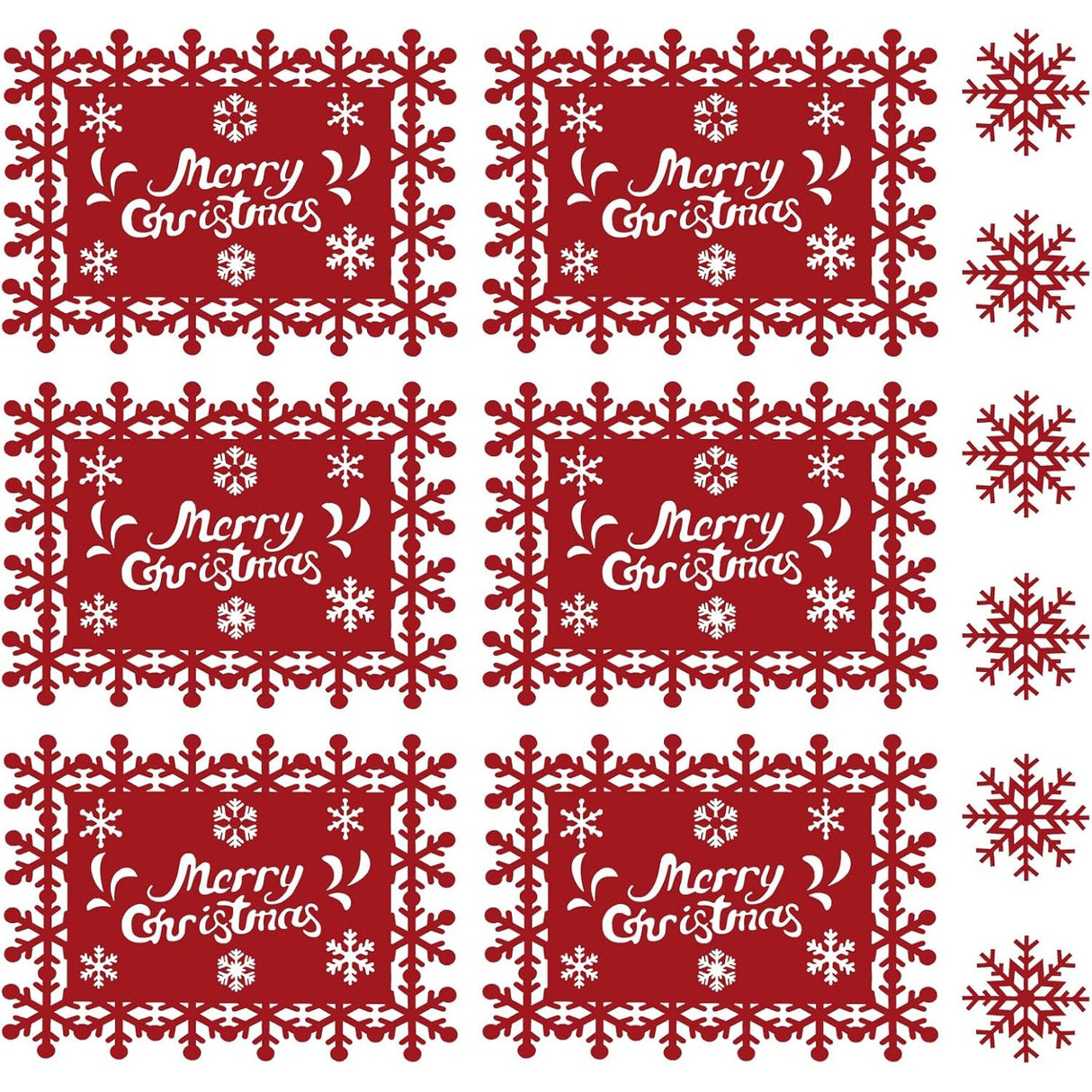 Set 12 Servete pentru Masa si Suporturi de Pahare/Tacamuri, Flippy, Scris Merry Christmas, 6 Servete 25x35 cm, 6 Suporturi de 10x10 cm, Rosu