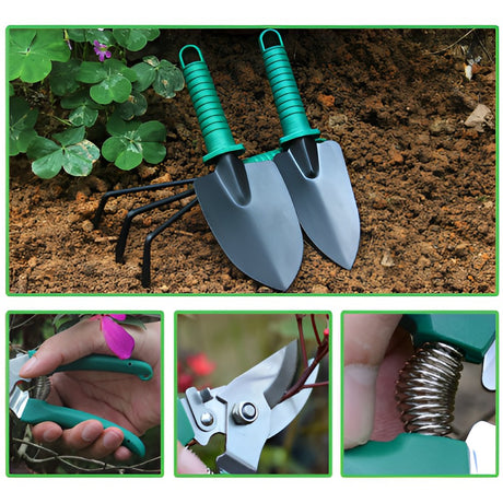 Set 12 Unelte De Gradina, Pentru Plantare Prelucrare Sol Si Ingrijire Plante, Material Pvc Si Cardboard, Cutie Inclusa, 37X28 Cm, Verde - vivimall.ro