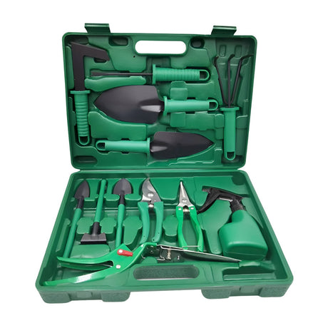 Set 12 Unelte De Gradina, Pentru Plantare Prelucrare Sol Si Ingrijire Plante, Material Pvc Si Otel, Cutie Inclusa, 38 X 29 Cm, Verde Deschis - vivimall.ro