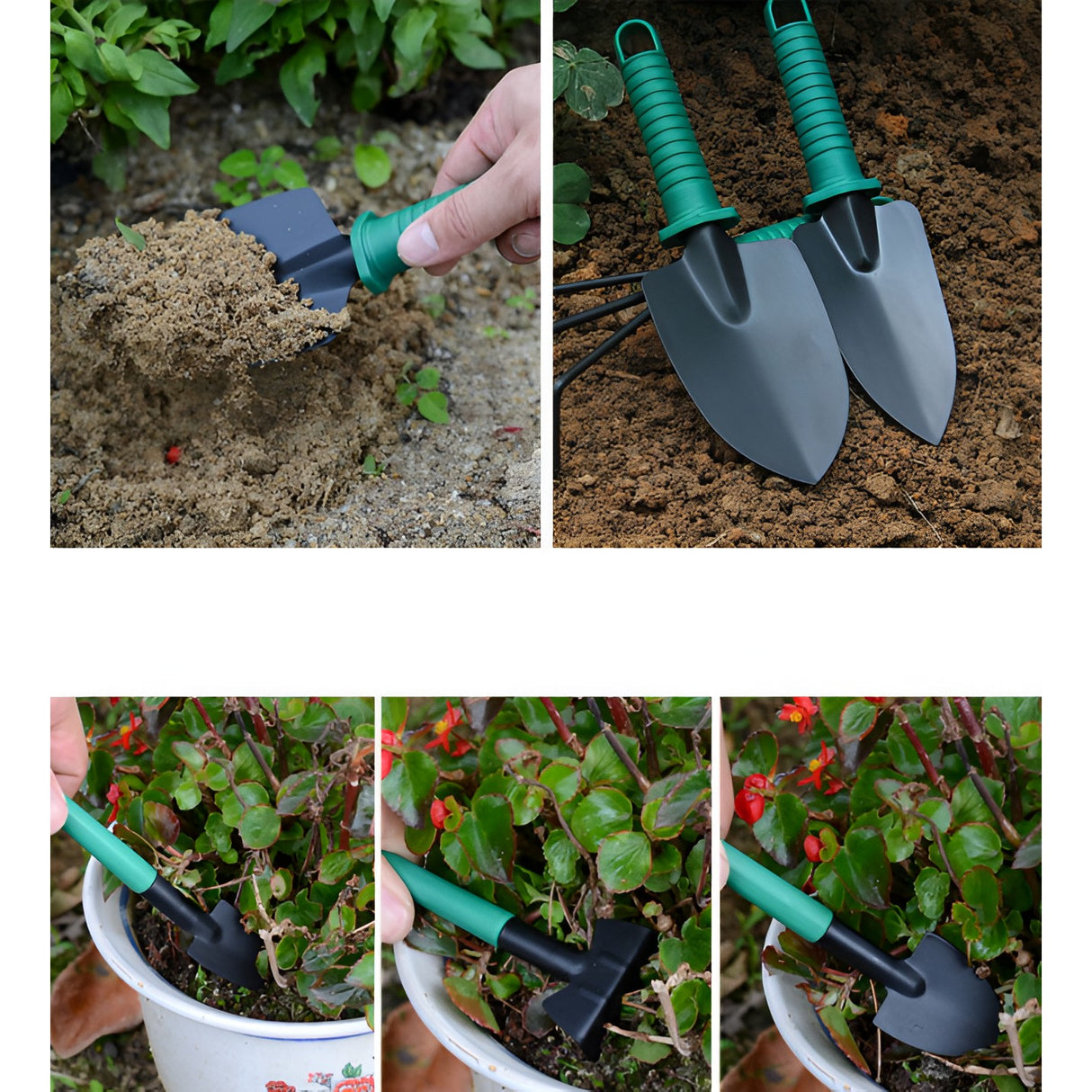 Set 12 Unelte de Gradina, Vivimall, pentru Plantare Prelucrare Sol si Ingrijire Plante, Material PVC si Otel, Cutie Inclusa, 38 x 29 cm, Verde Deschis - vivimall.ro