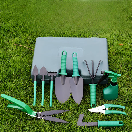 Set 12 Unelte De Gradina, Pentru Plantare Prelucrare Sol Si Ingrijire Plante, Material Pvc Si Otel, Cutie Inclusa, 38 X 29 Cm, Verde Deschis - vivimall.ro