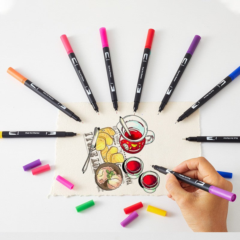 Set 120 Carioci, Flippy, pe Baza de Apa, 2 Tipuri de Varf, 1-2 mm, 0.4 mm, Corp Carioca Negru, din Plastic, Multicolor