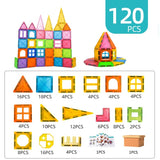 Set 120 de Piese Magnetice de Constructie, Vivimall, Piese Mari, Magnetic Tiles, Forme Geometrice, 3 Ani, ABS, Magnet, 20.5 x 14.5 x 12 cm, Multicolor - vivimall.ro