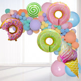 Set 124 Baloane, Flippy, din Latex si Folie de Aluminiu, Model Candy, Diferite Marimi, Multicolor