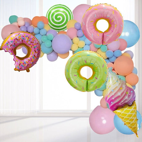 Set 124 Baloane, Flippy, din Latex si Folie de Aluminiu, Model Candy, Diferite Marimi, Multicolor