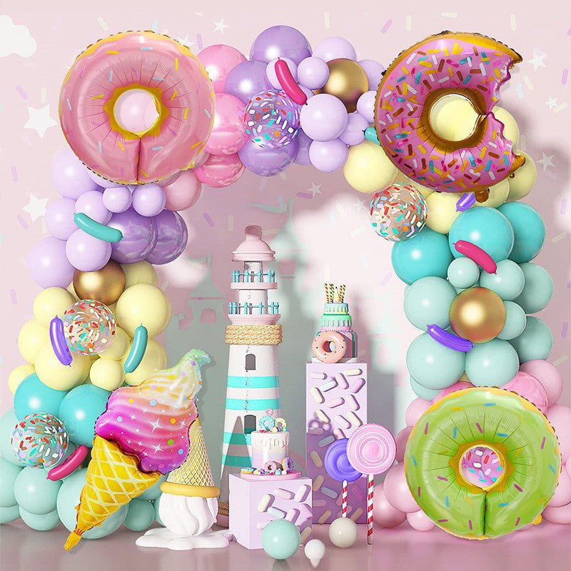 Set 124 Baloane, Flippy, din Latex si Folie de Aluminiu, Model Candy, Diferite Marimi, Multicolor