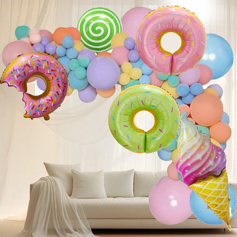 Set 124 Baloane, Flippy, din Latex si Folie de Aluminiu, Model Candy, Diferite Marimi, Multicolor