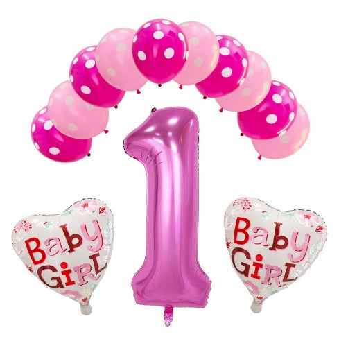 Set 13 Baloane, Pentru Prima Aniversare, 10 Baloane Latex, 2 Baloane Inima Folie, Cifra 1 - vivimall.ro