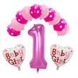 Set 13 baloane, pentru Prima Aniversare, 10 baloane latex, 2 baloane inima folie, cifra 1, Roz - vivimall.ro