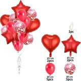 Set 14 Baloane Din Folie Metalizată Si Din Latex, Figurine Stea Si Inima 45 Cm, Baloane Latex 30 Cm, Tema Buchet, Ambalaj Individual, Pai Inclus, Umflare Cu Aer Sau Heliu,